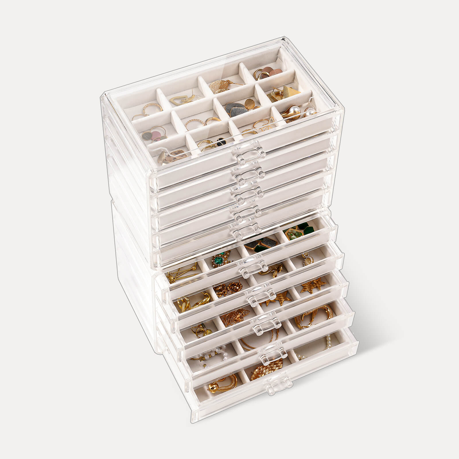 Acrylic Earring Organizer with Adjustable Velvet Trays