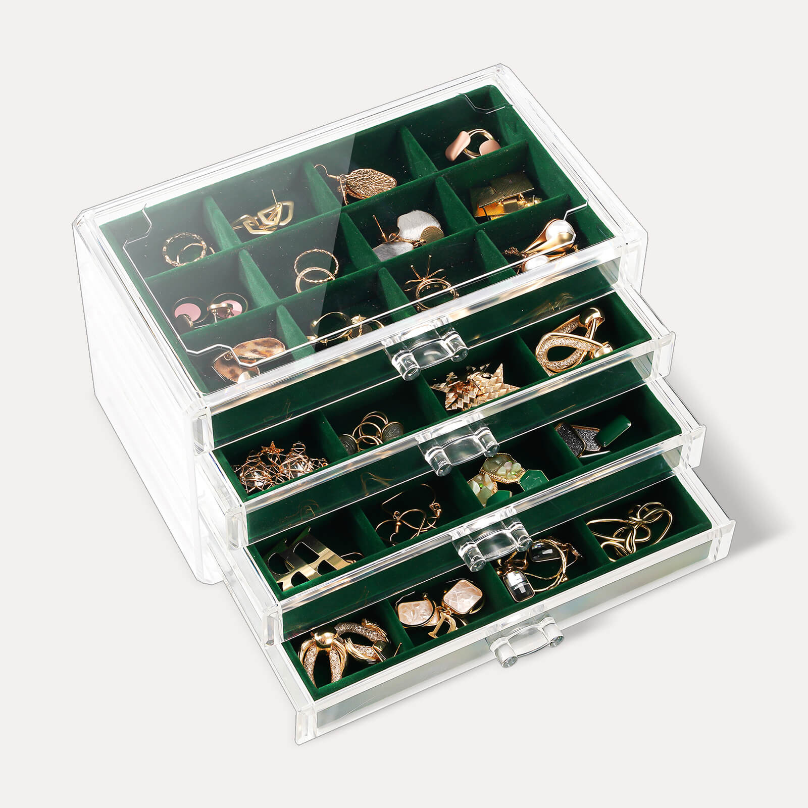 Acrylic Earring Organizer with Adjustable Velvet Trays