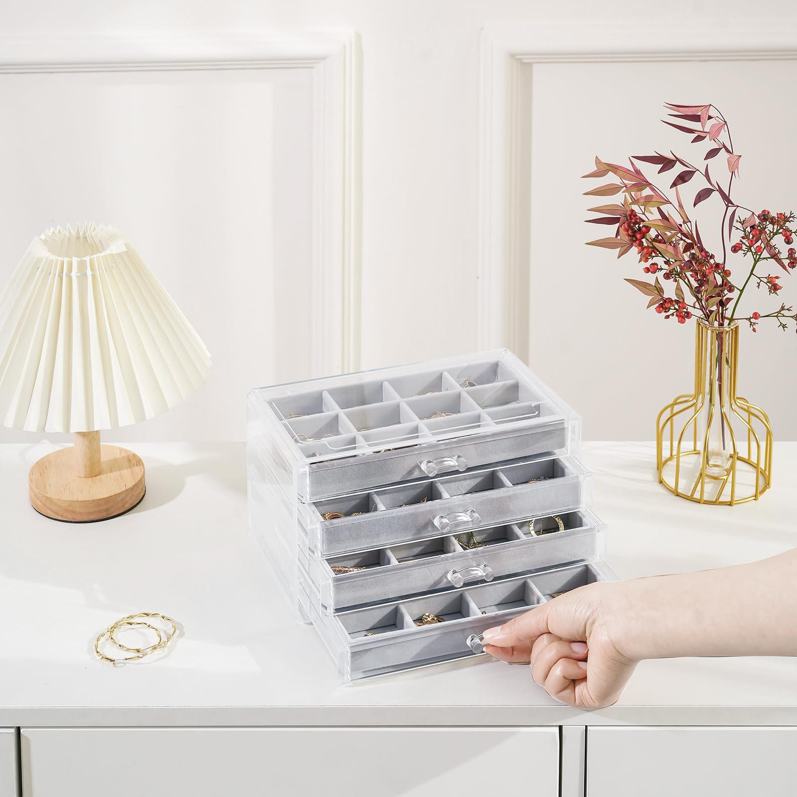 Acrylic Jewelry Box with Adjustable Velvet Trays