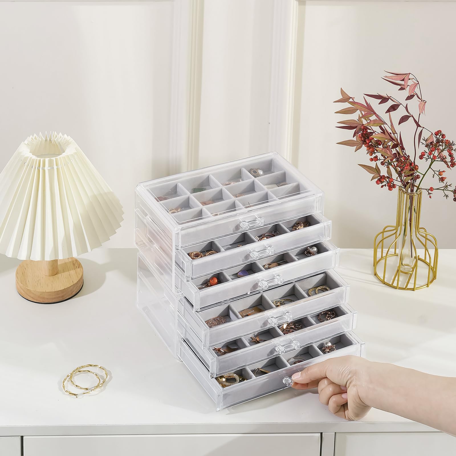 Acrylic Jewelry Box with Adjustable Velvet Trays