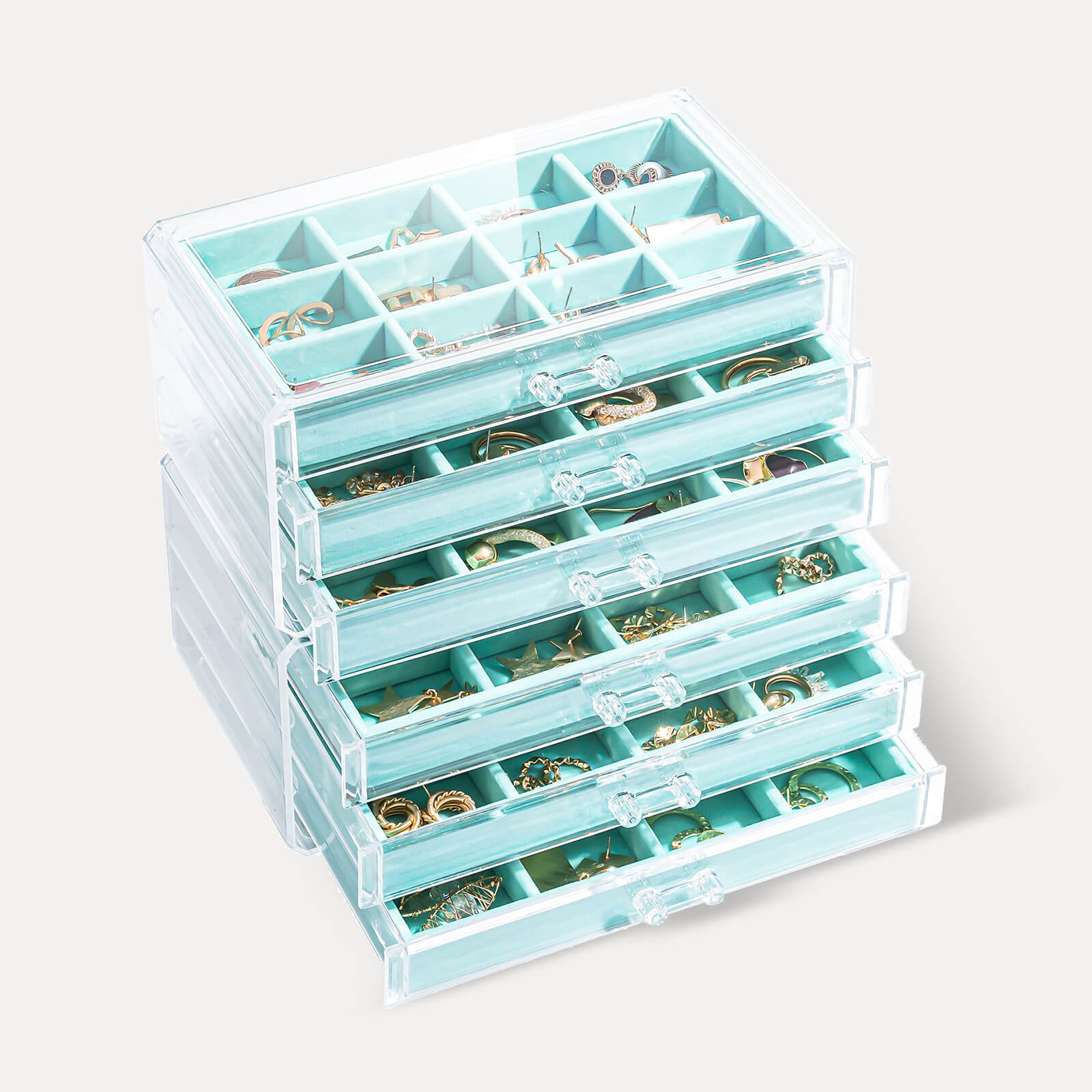 Acrylic Earring Organizer with Adjustable Velvet Trays