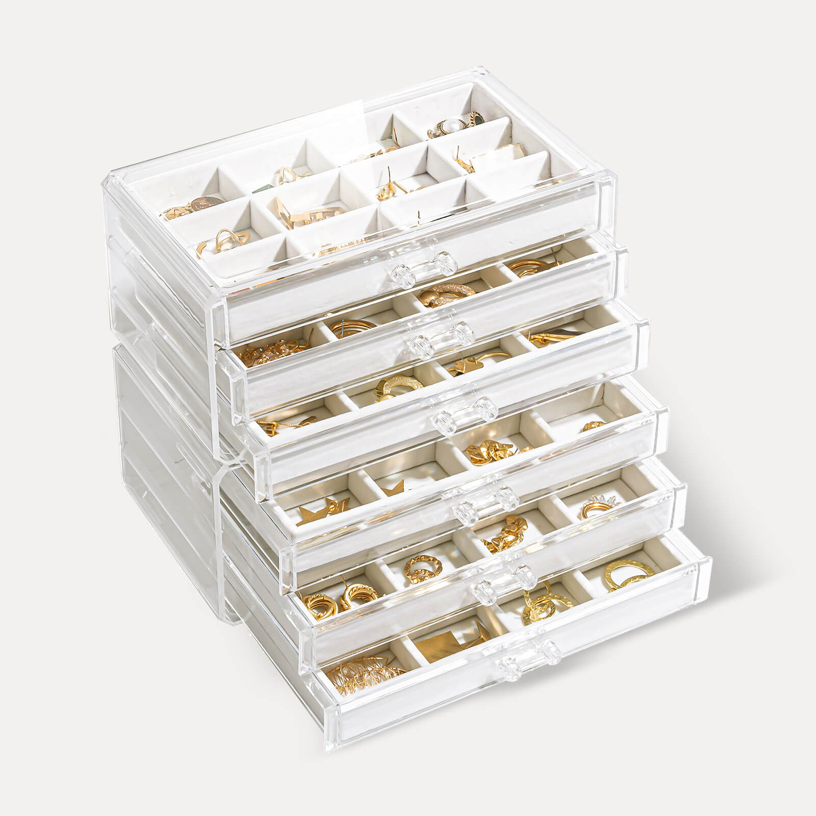 Acrylic Earring Organizer with Adjustable Velvet Trays