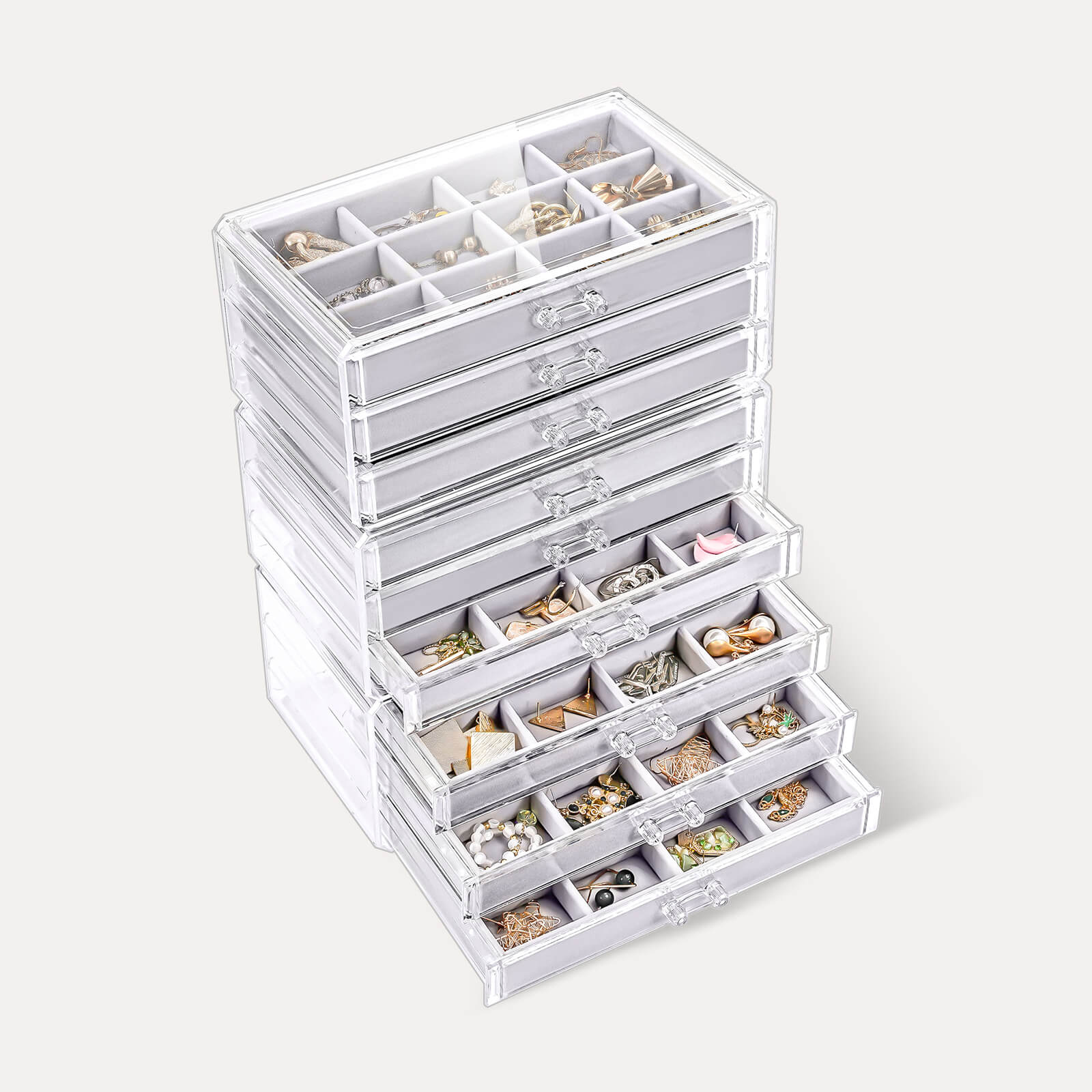 Acrylic Earring Organizer with Adjustable Velvet Trays