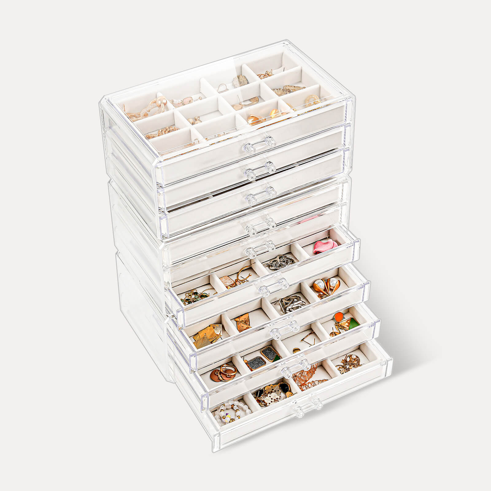 Acrylic Earring Organizer with Adjustable Velvet Trays