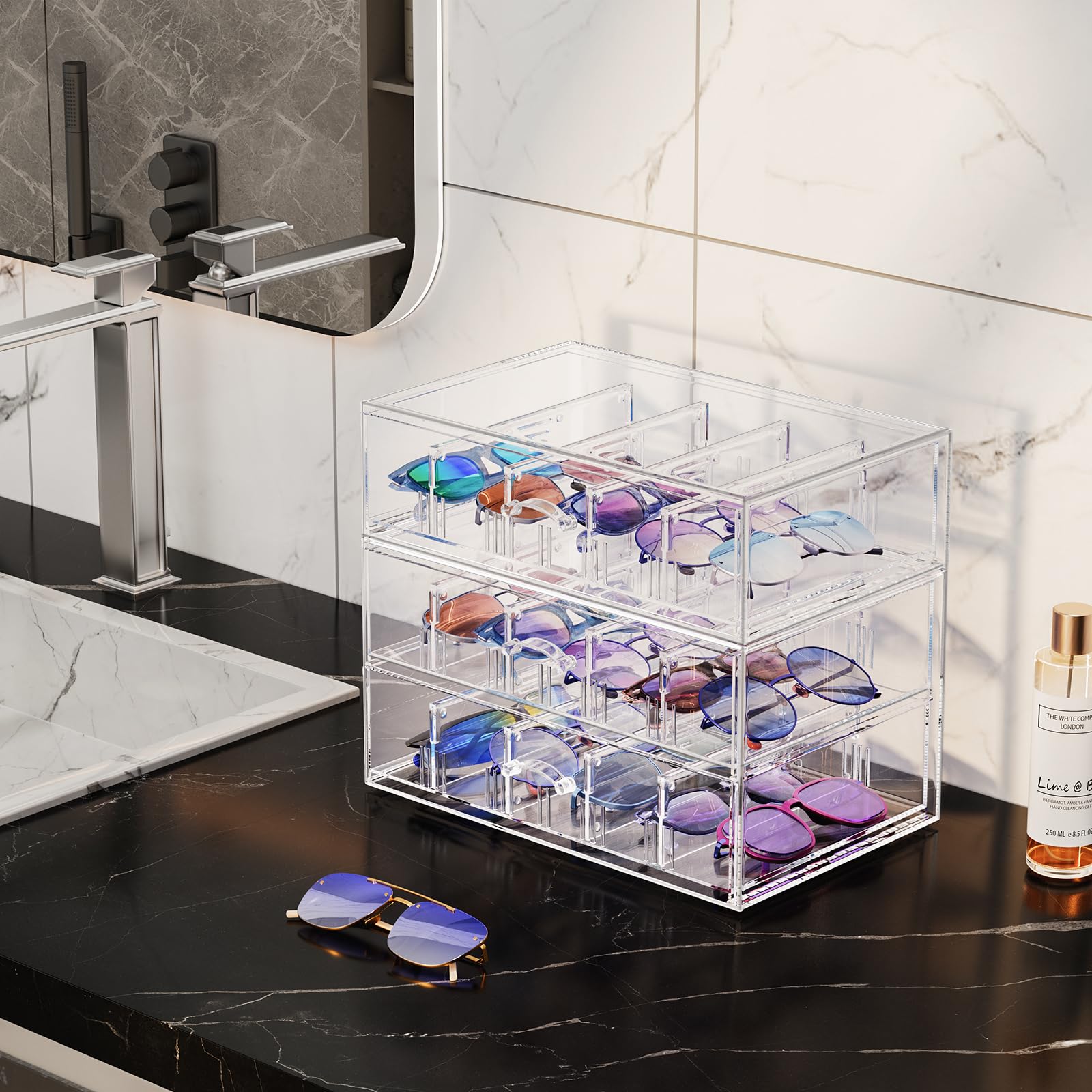 Clear Sunglasses Organizer with Drawer