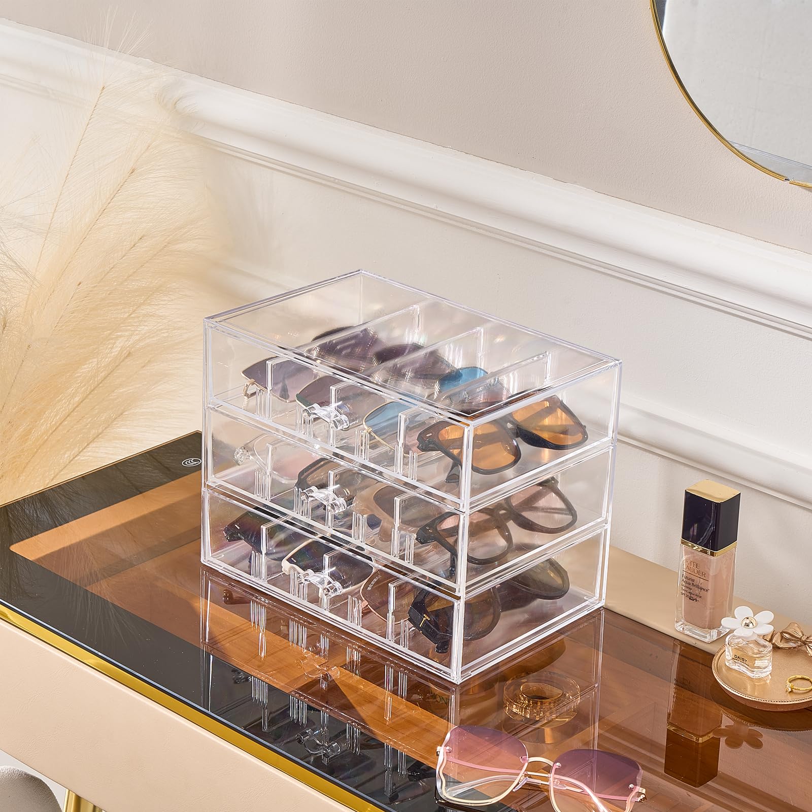 Clear Sunglasses Organizer with Drawer