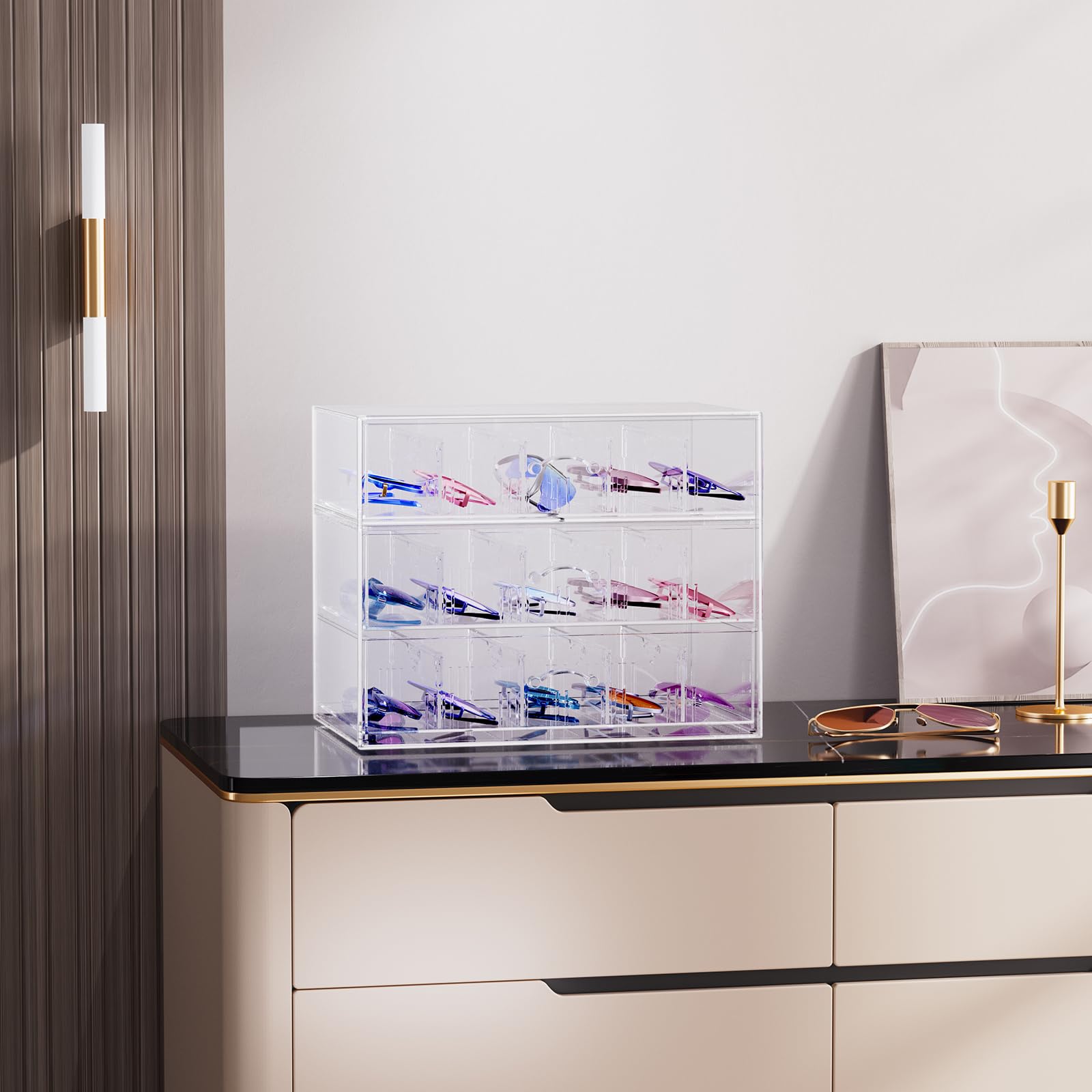 Clear Sunglasses Organizer with Drawer