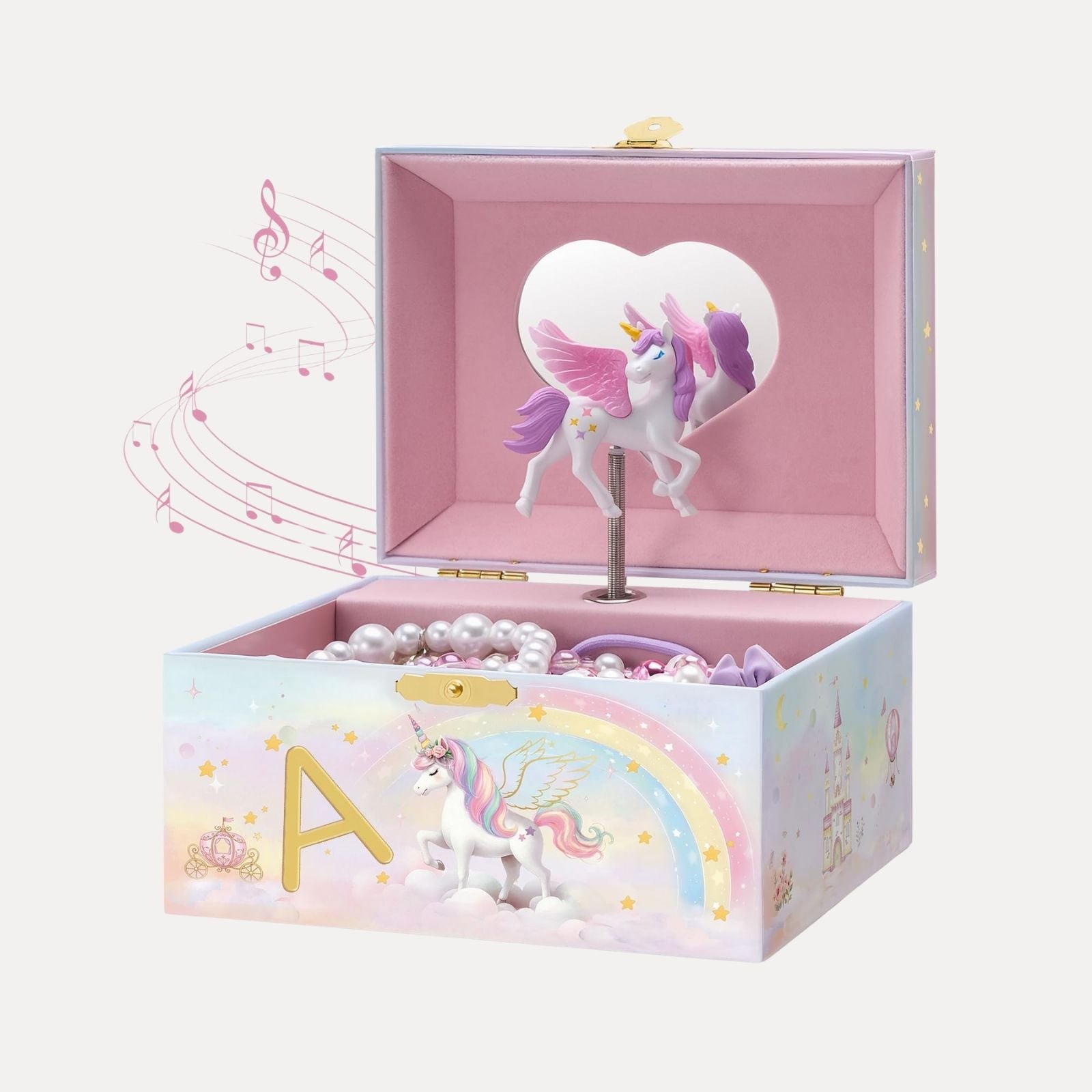 Unicorn Initial Musical Jewelry Box for Kids