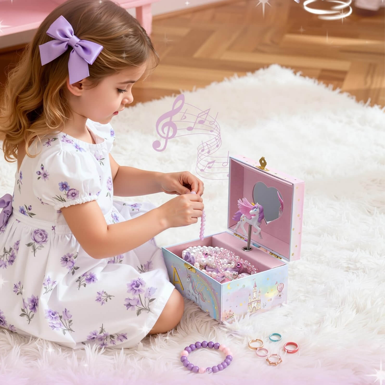 Unicorn Initial Musical Jewelry Box for Kids