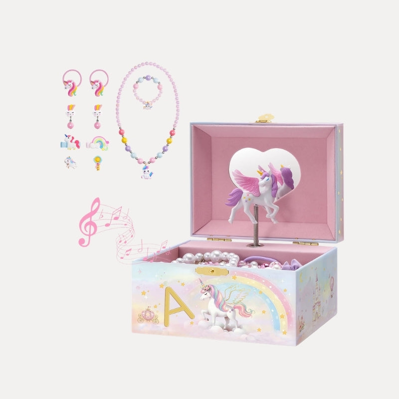 Unicorn initial musical jewelry boxes for kids