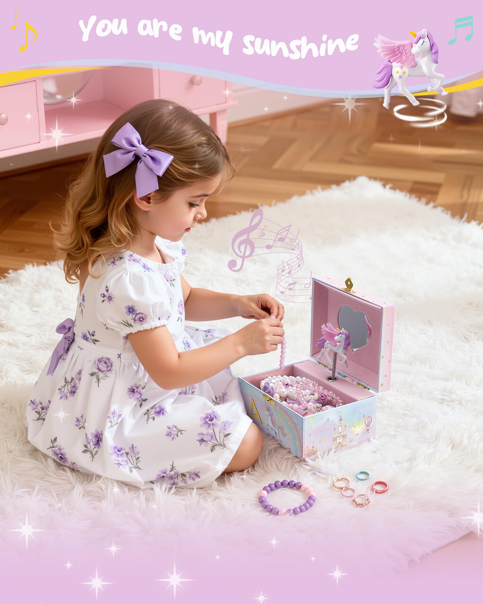 Unicorn Initial Musical Jewelry Box for Kids