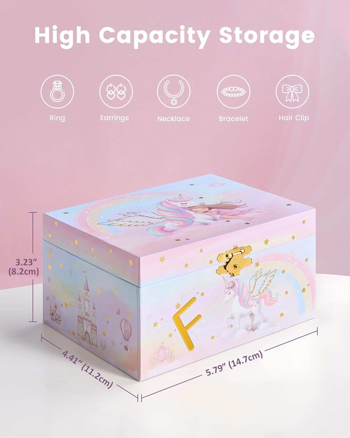 Unicorn Initial Musical Jewelry Box for Kids