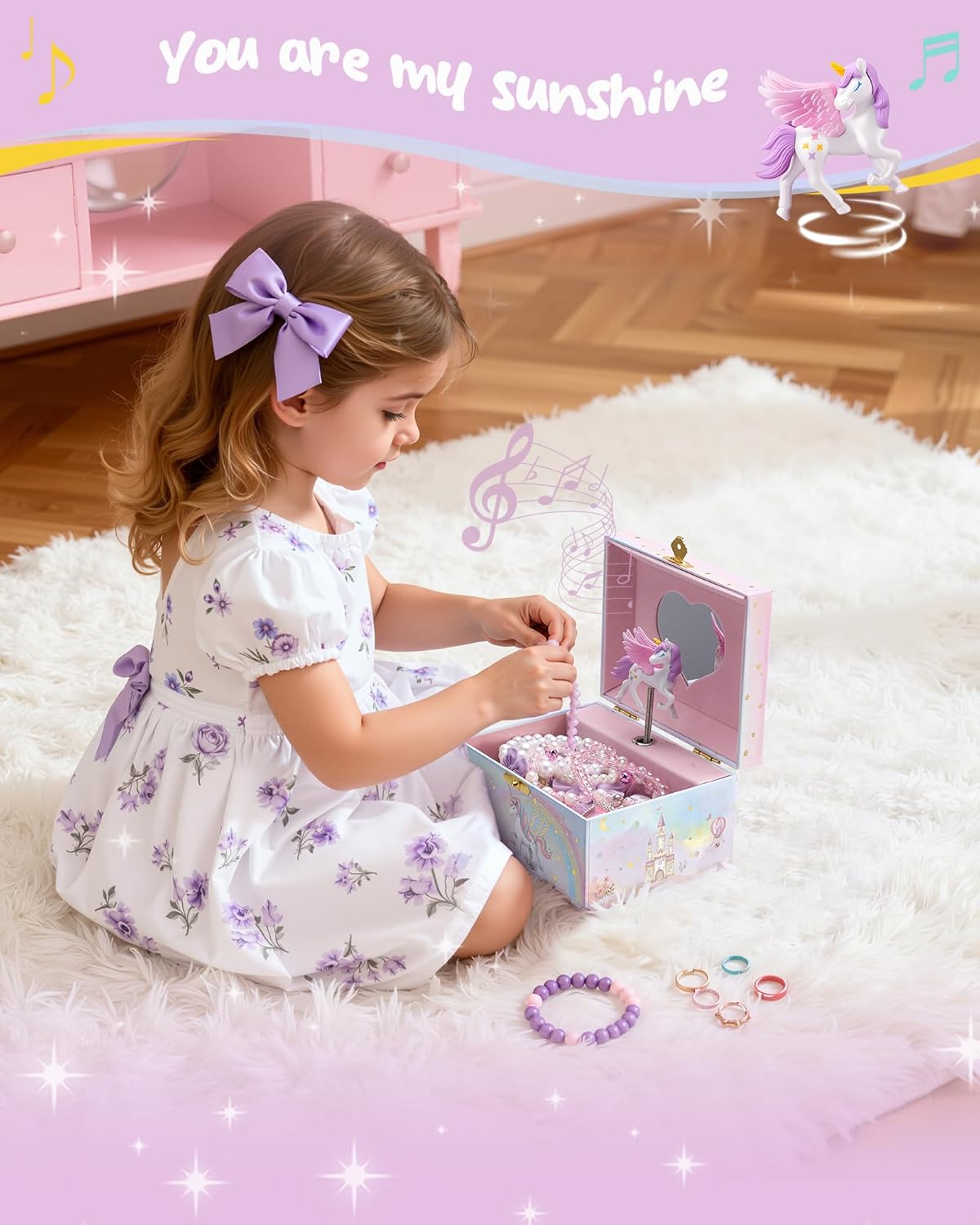 Unicorn Initial Musical Jewelry Box for Kids