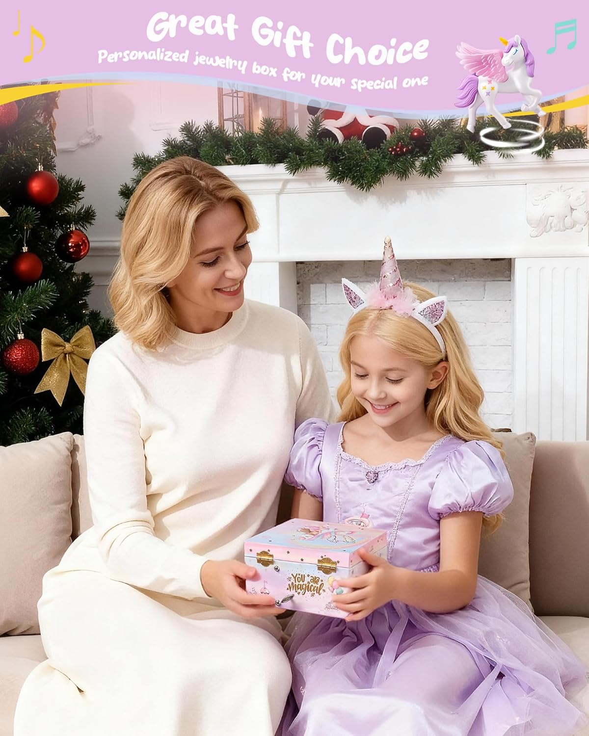 Unicorn Initial Musical Jewelry Box for Kids