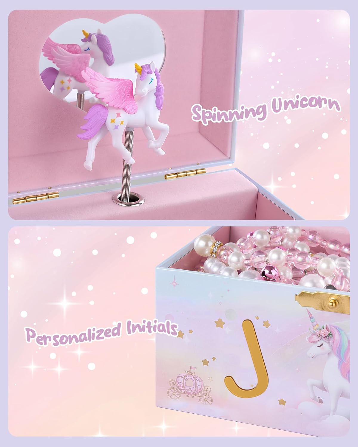 Unicorn Initial Musical Jewelry Box for Kids