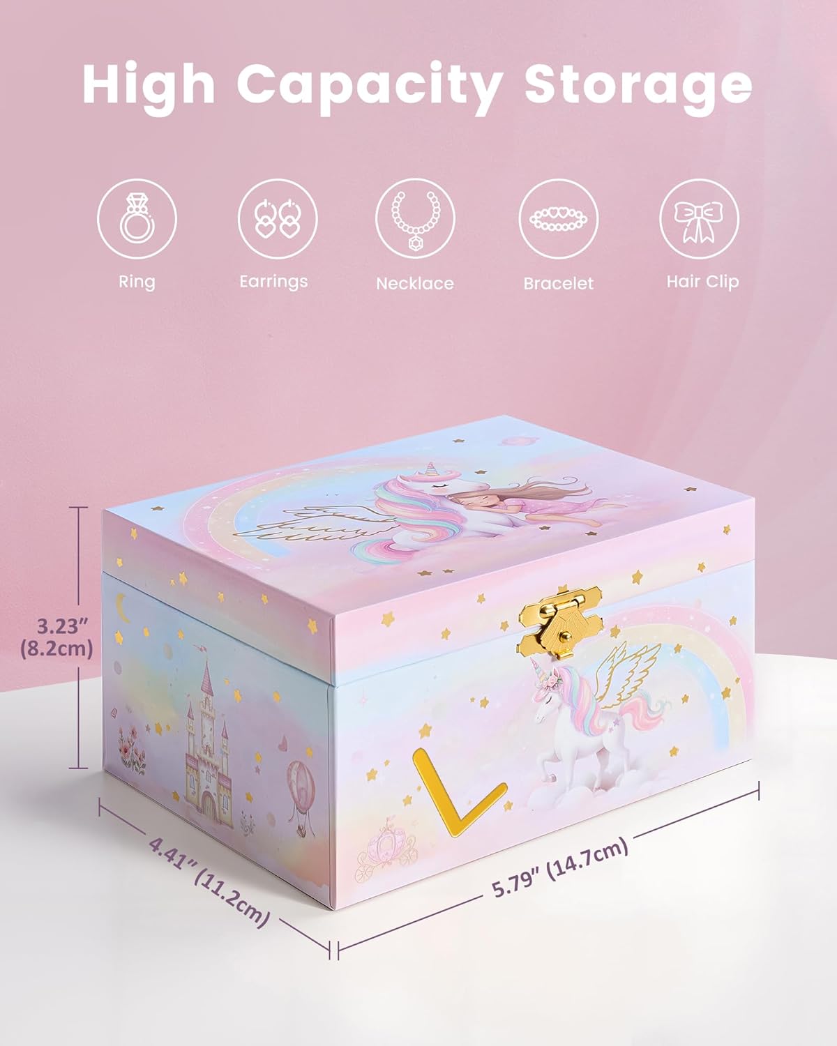 Unicorn Initial Musical Jewelry Box for Kids