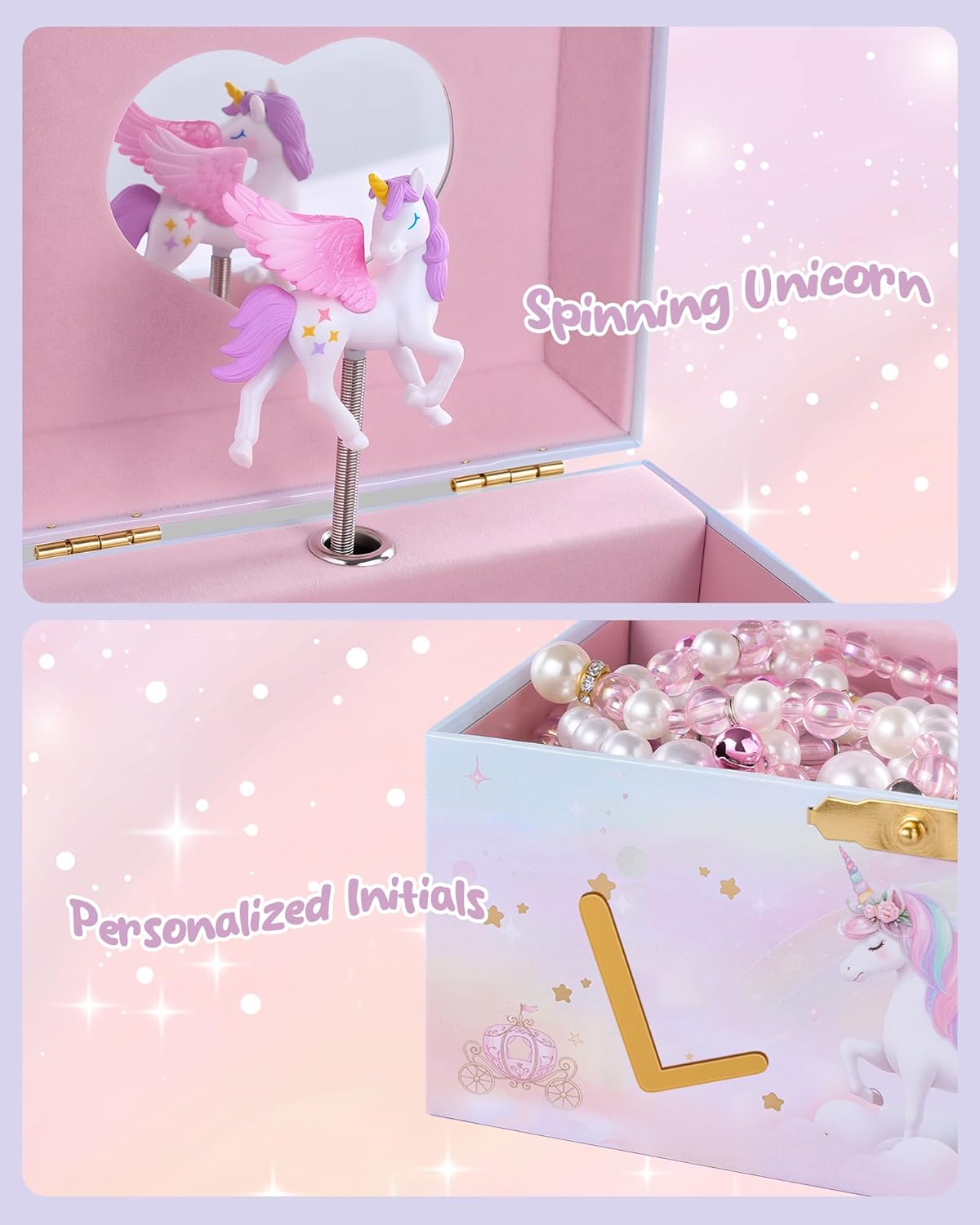 Unicorn Initial Musical Jewelry Box for Kids