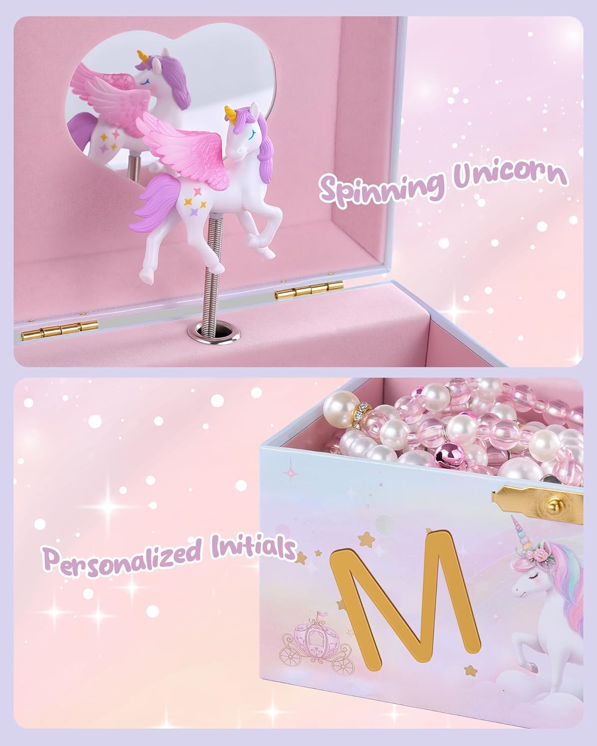 Unicorn Initial Musical Jewelry Box for Kids