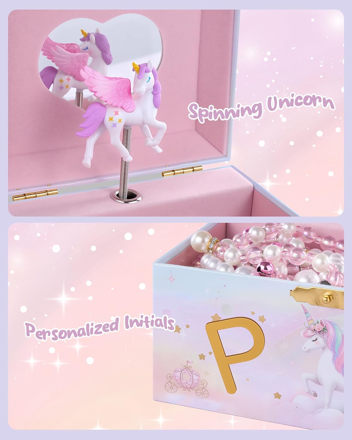 Unicorn Initial Musical Jewelry Box for Kids