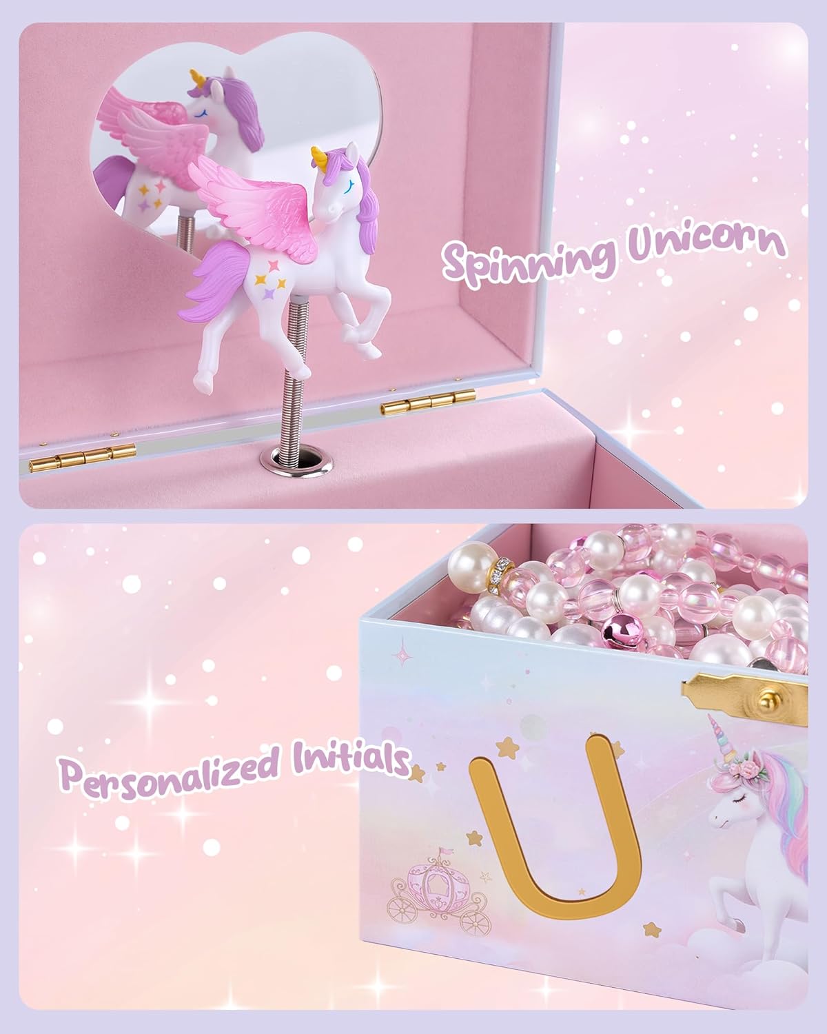 Unicorn Initial Musical Jewelry Box for Kids