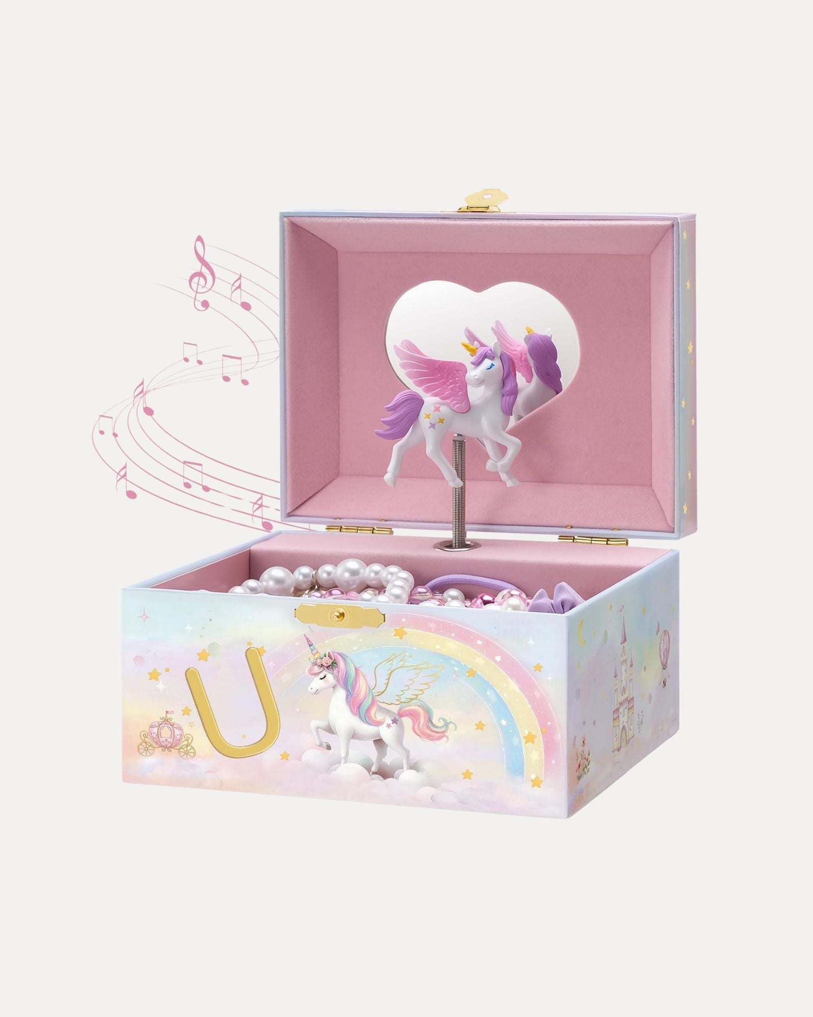 Unicorn Initial Musical Jewelry Box for Kids