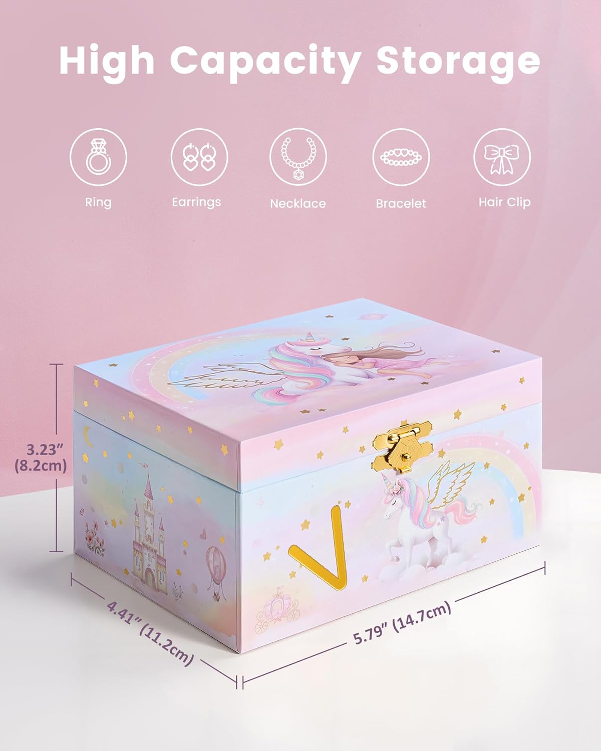 Unicorn Initial Musical Jewelry Box for Kids