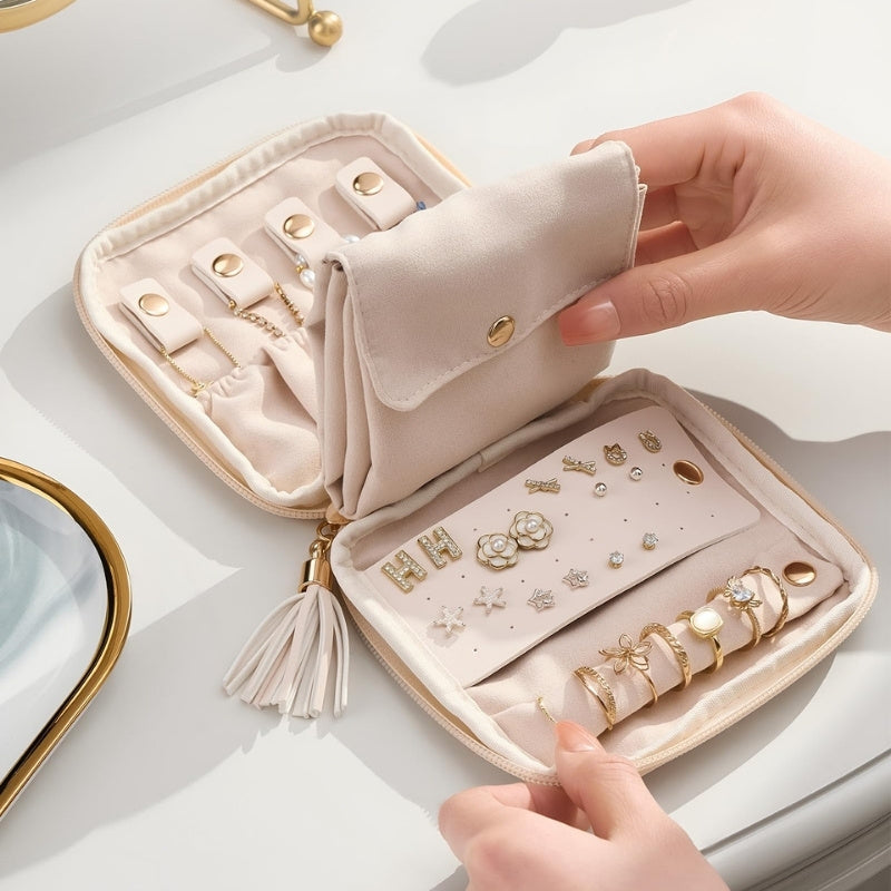 Elegant Travel Jewelry Organizer Pouch with Detachable Compartments