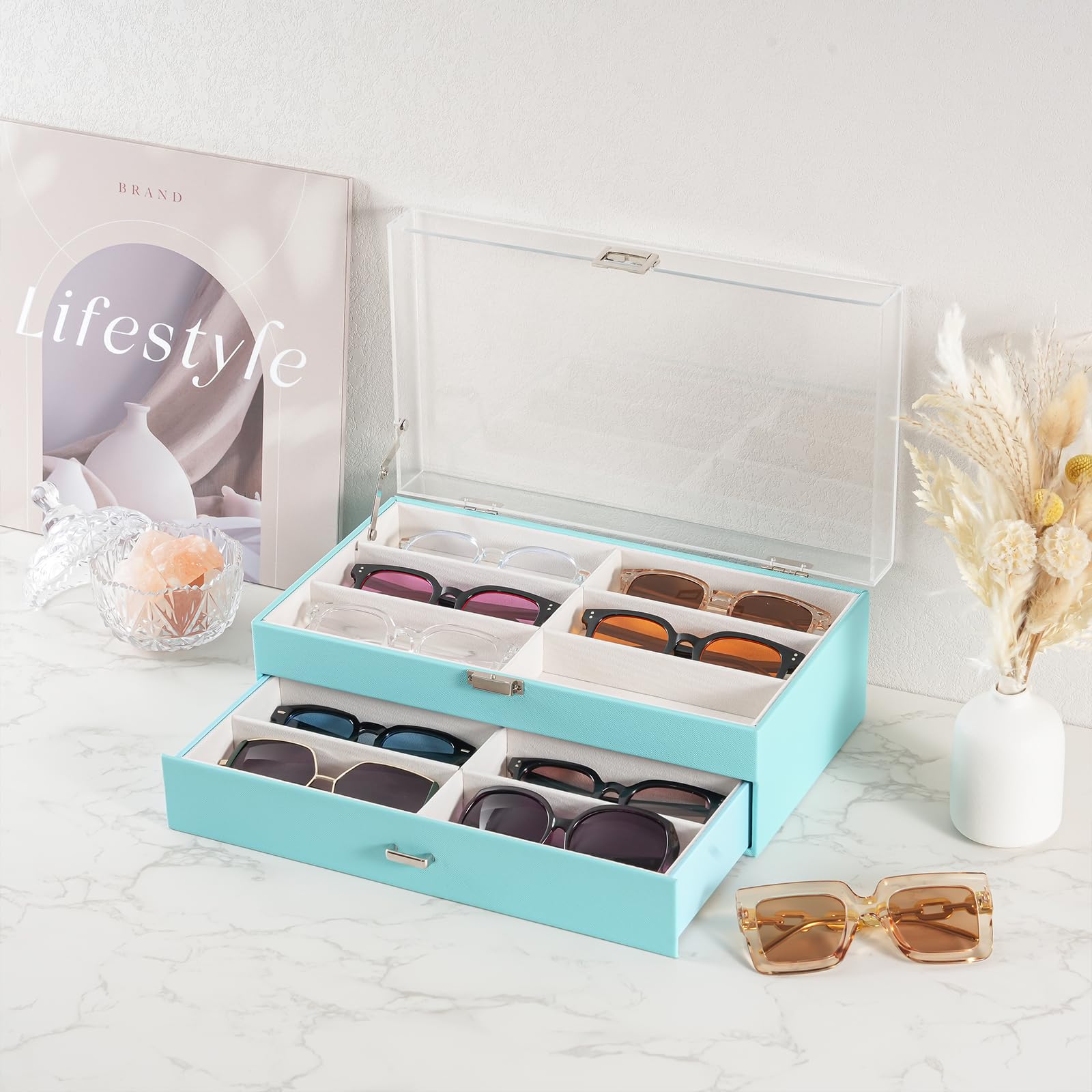 12 Slots Acrylic Clear Top Sunglass Organizer