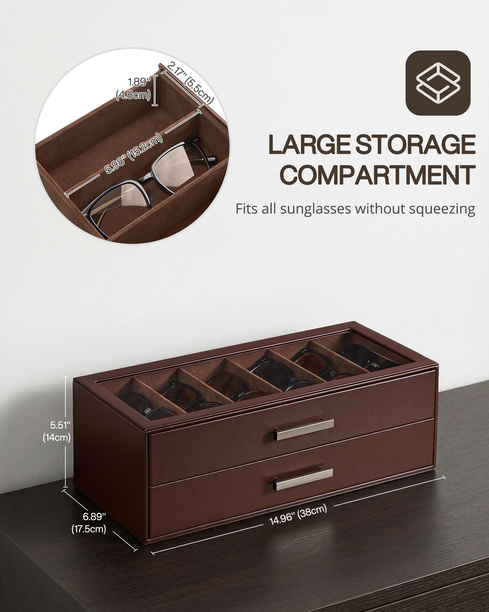 Glasses & Sunglasses Organizer Box with Clear Glass Lid