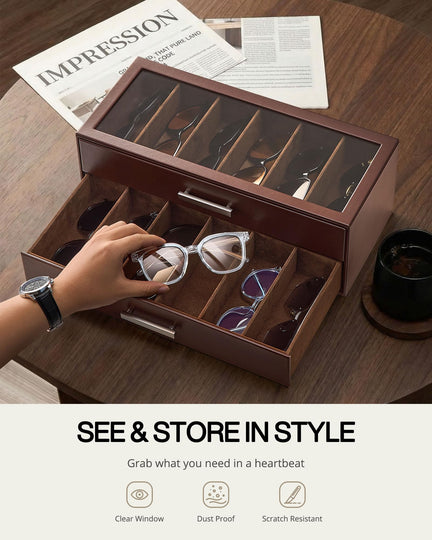 Glasses & Sunglasses Organizer Box with Clear Glass Lid