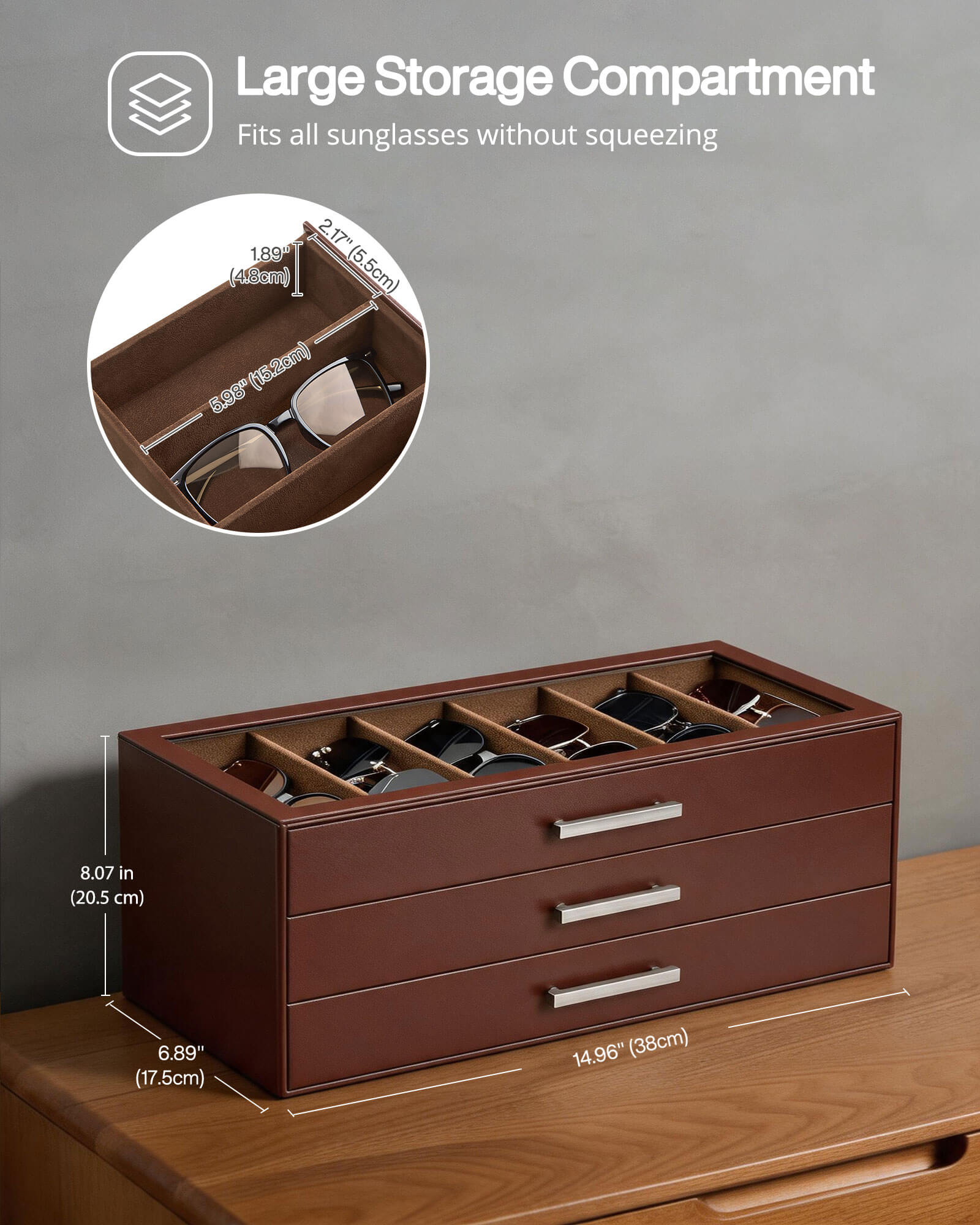 Glasses & Sunglasses Organizer Box with Clear Glass Lid