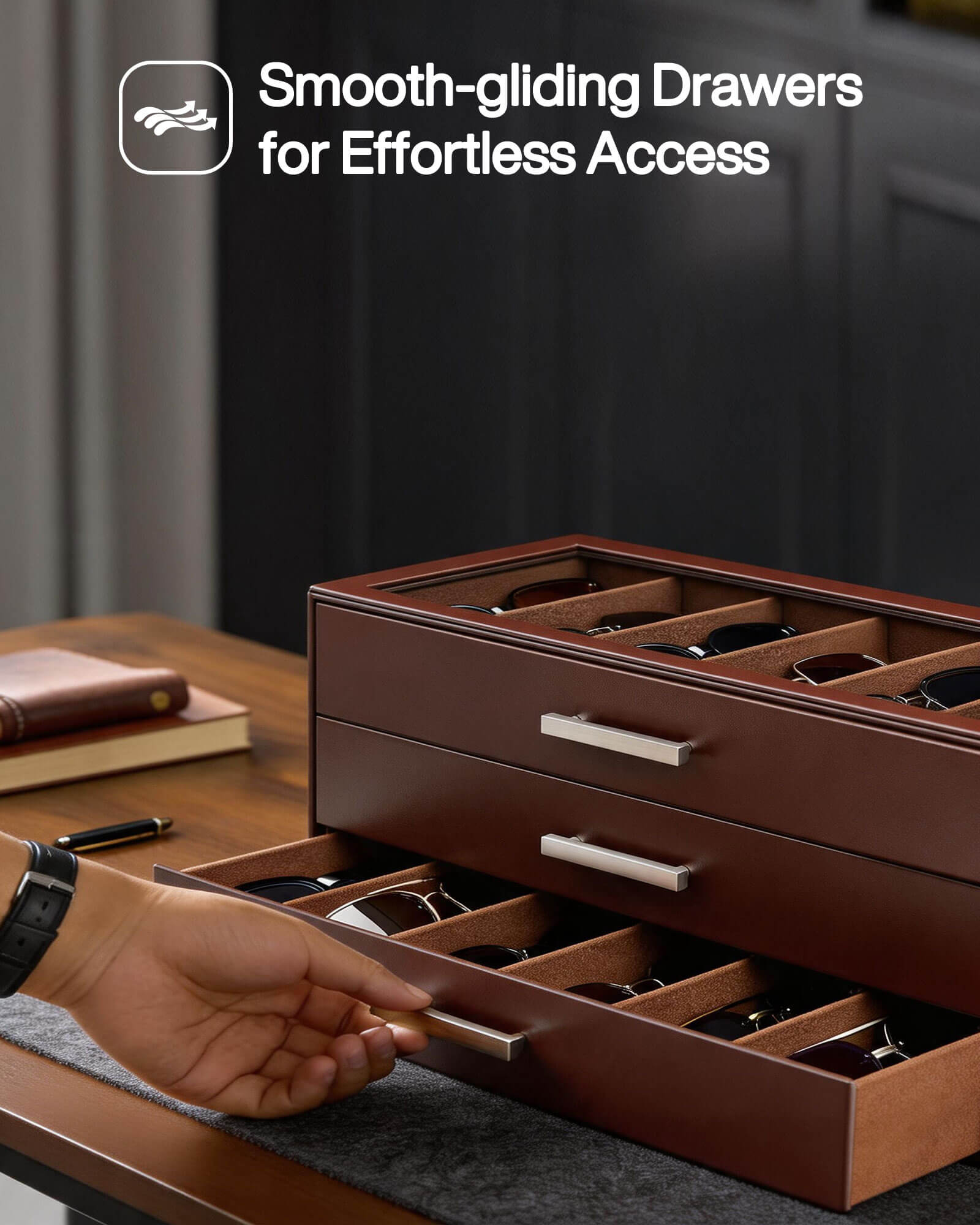 Glasses & Sunglasses Organizer Box with Clear Glass Lid