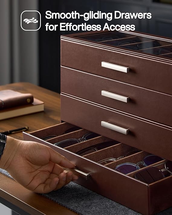 Glasses & Sunglasses Organizer Box with Clear Glass Lid