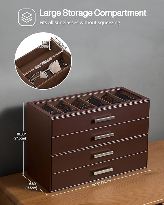 Glasses & Sunglasses Organizer Box with Clear Glass Lid