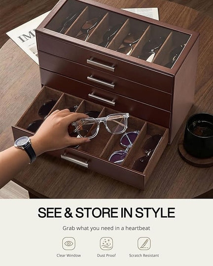 Glasses & Sunglasses Organizer Box with Clear Glass Lid