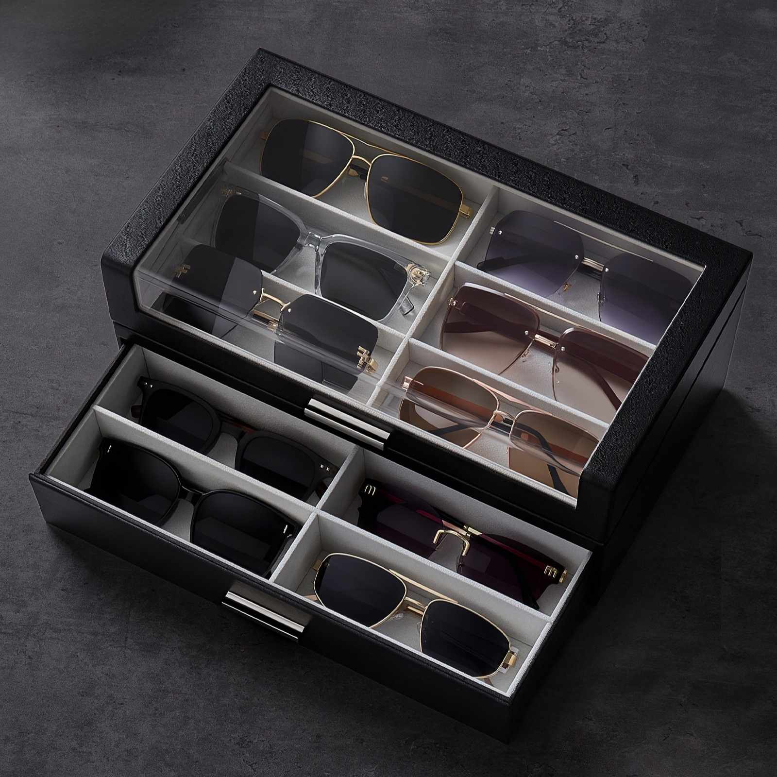 Wooden Sunglasses Box with Clear Top Window