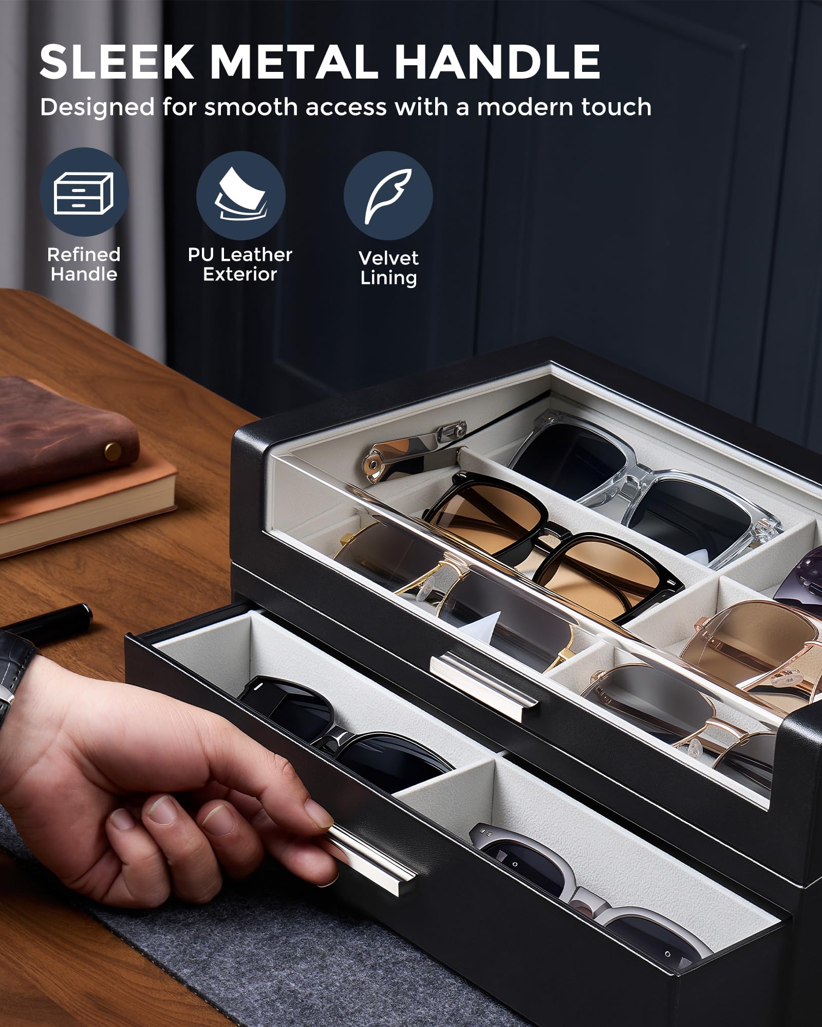 Wooden Sunglasses Box with Clear Top Window