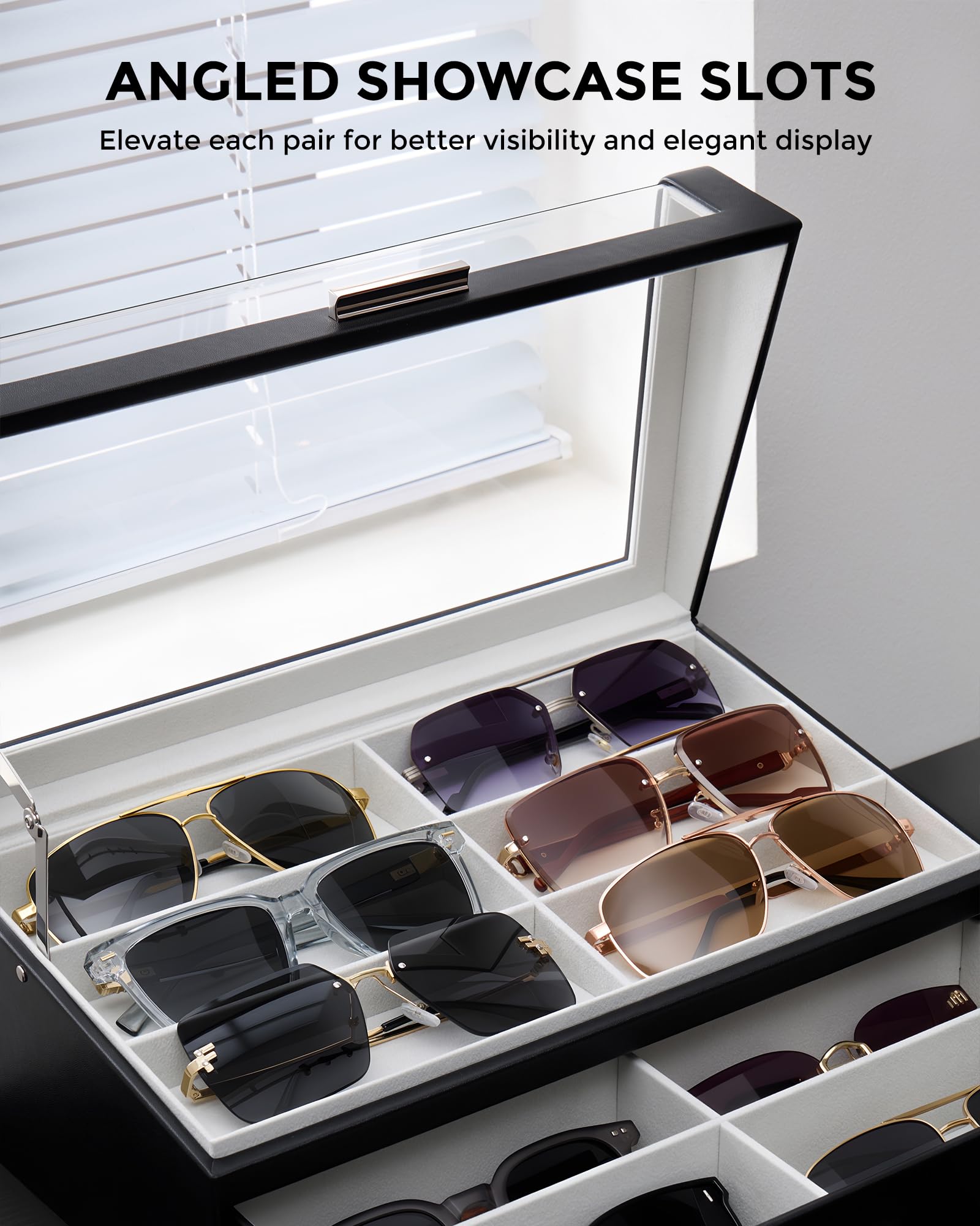 Wooden Sunglasses Box with Clear Top Window