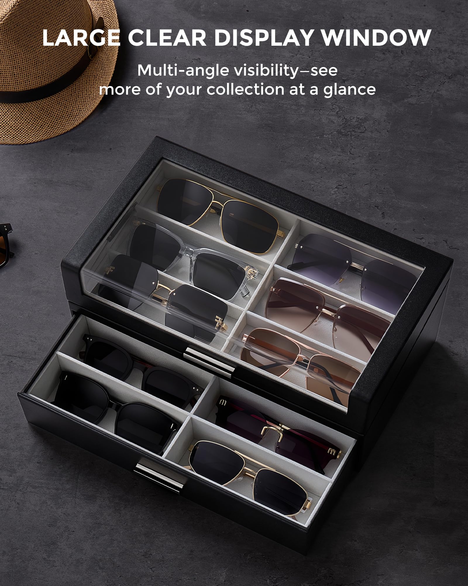 Wooden Sunglasses Box with Clear Top Window