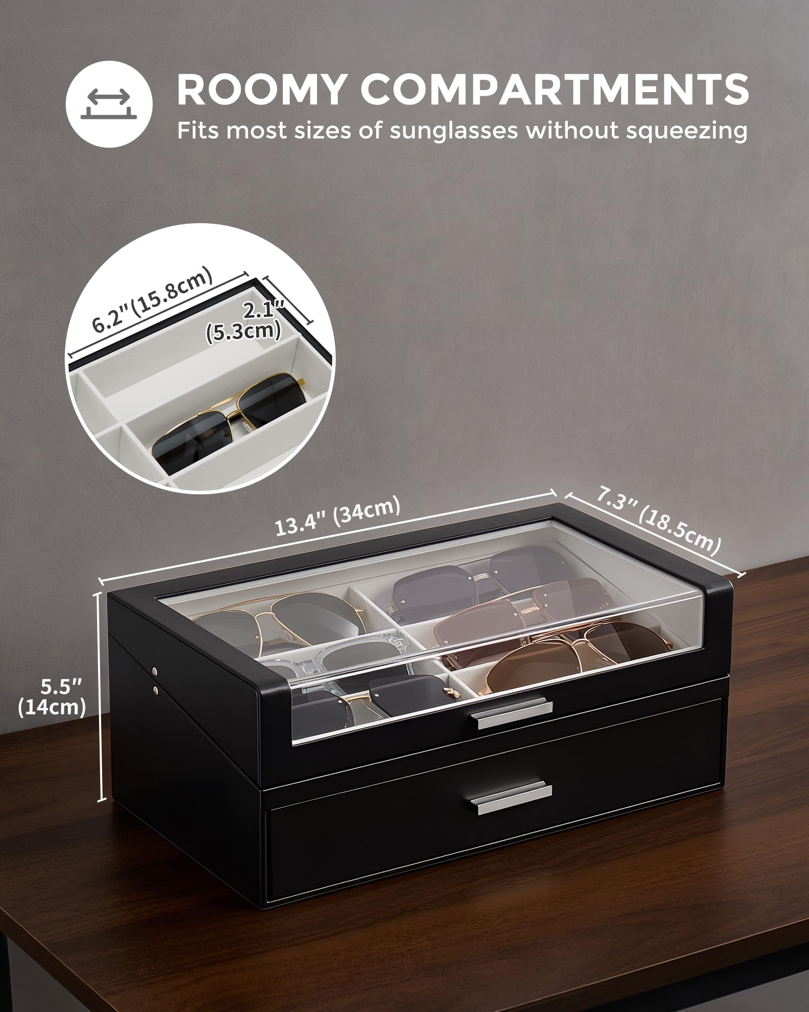Wooden Sunglasses Box with Clear Top Window