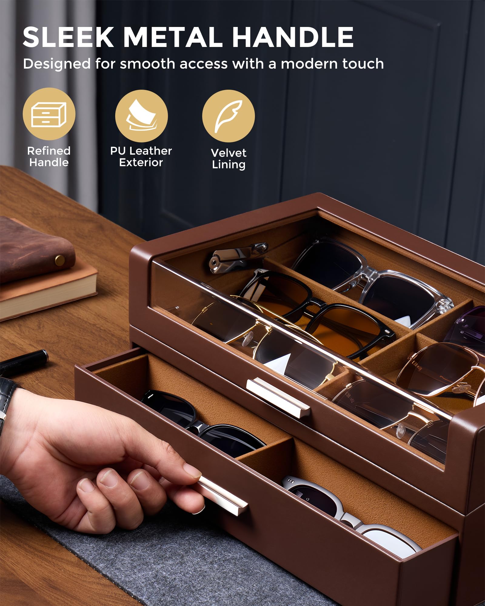 Wooden Sunglasses Box with Clear Top Window