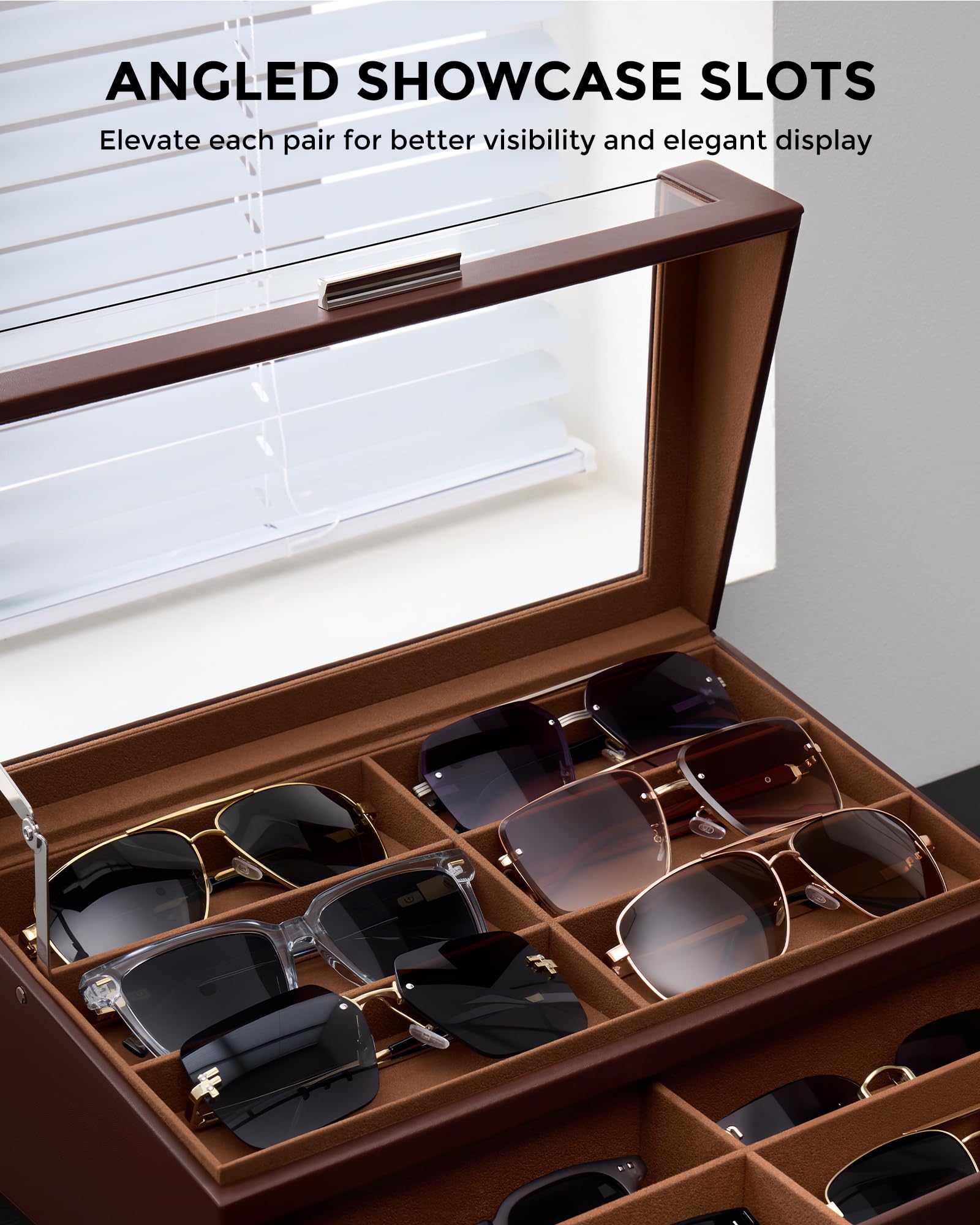 Wooden Sunglasses Box with Clear Top Window