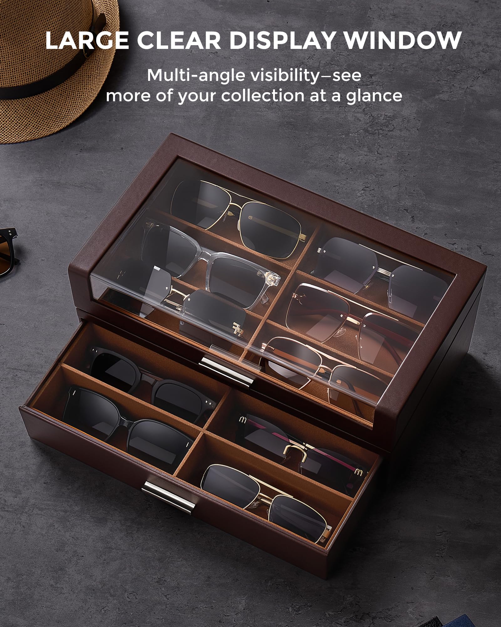 Wooden Sunglasses Box with Clear Top Window