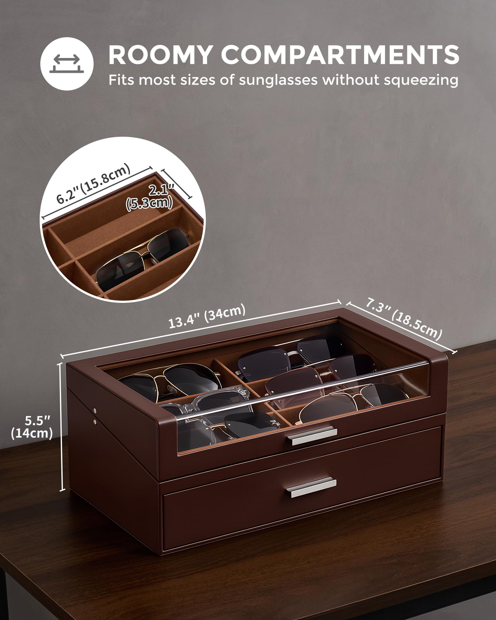 Wooden Sunglasses Box with Clear Top Window