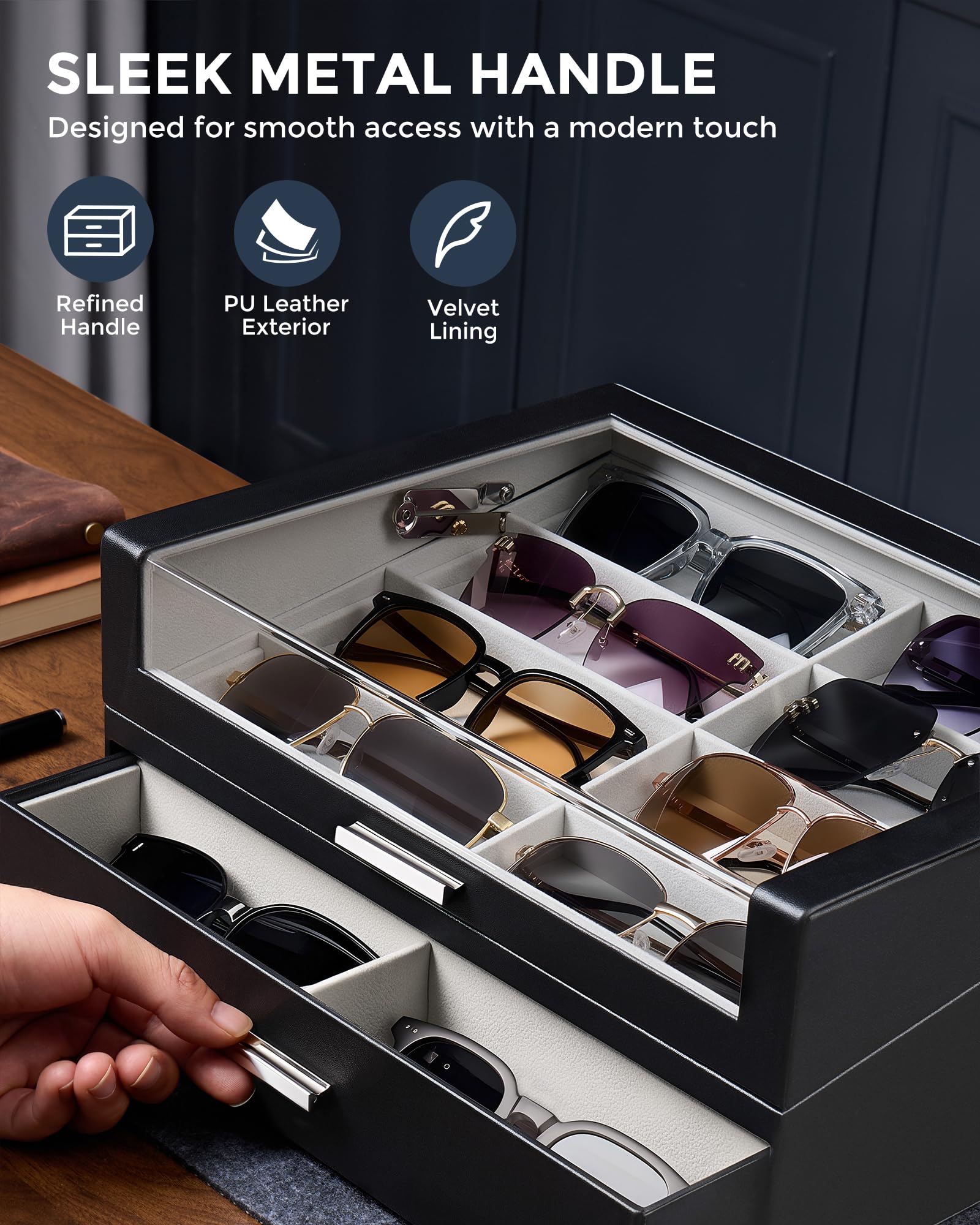 Wooden Sunglasses Box with Clear Top Window
