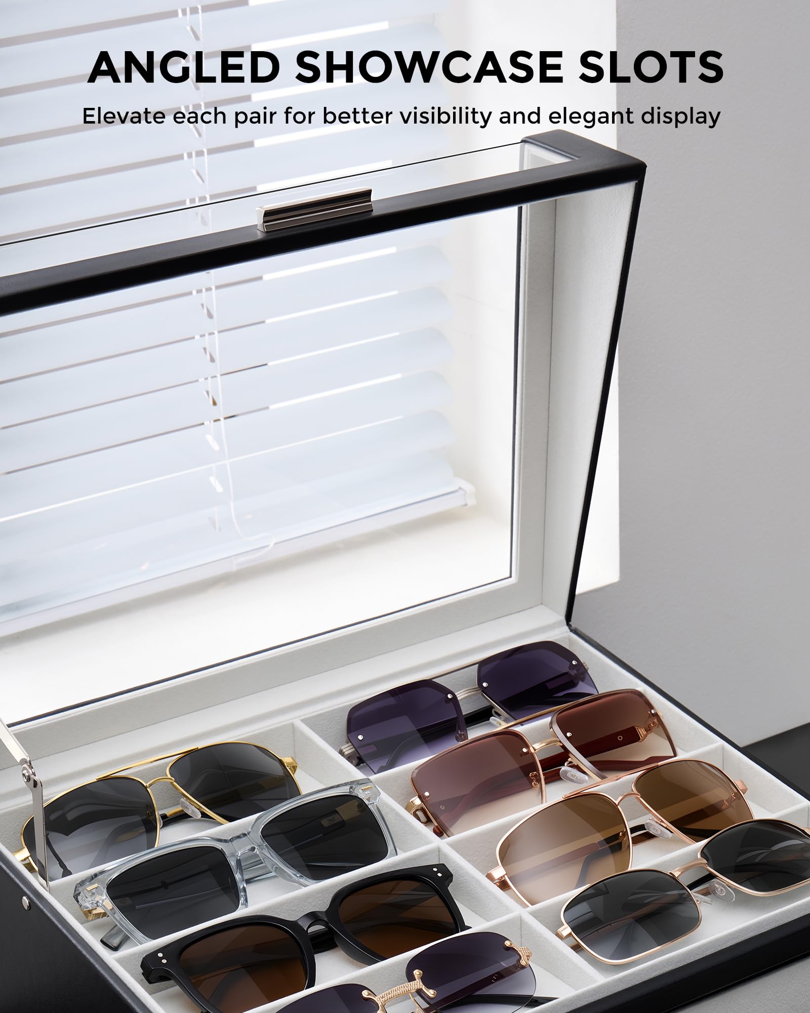Wooden Sunglasses Box with Clear Top Window