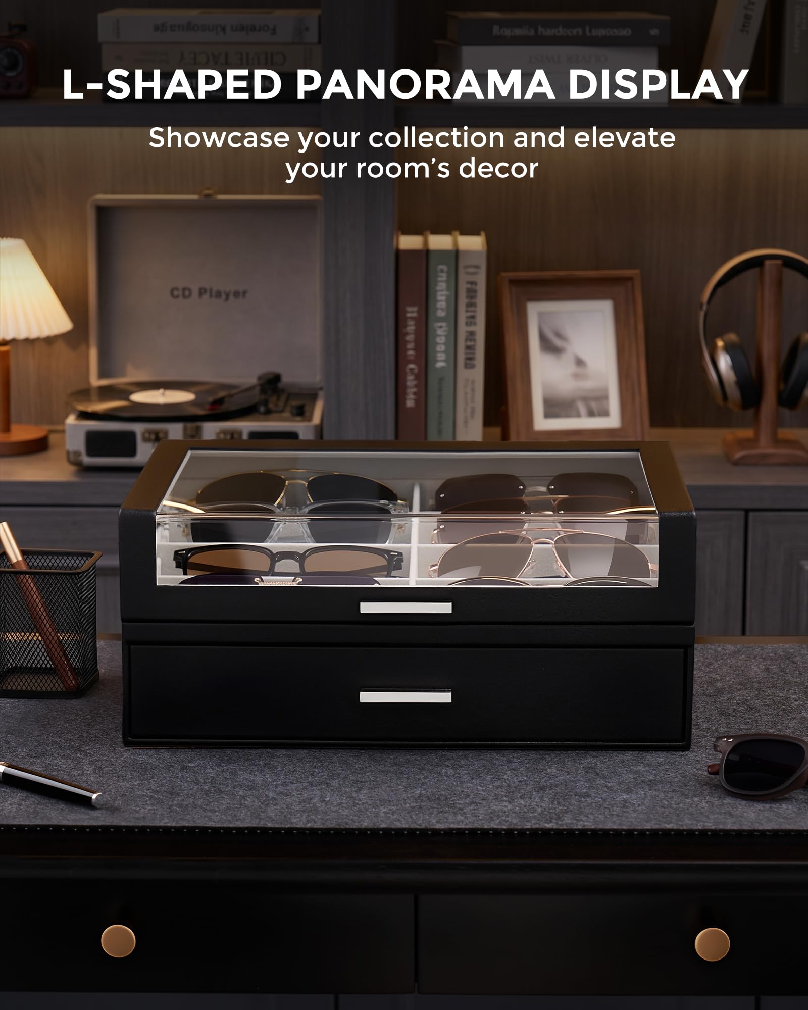 Wooden Sunglasses Box with Clear Top Window