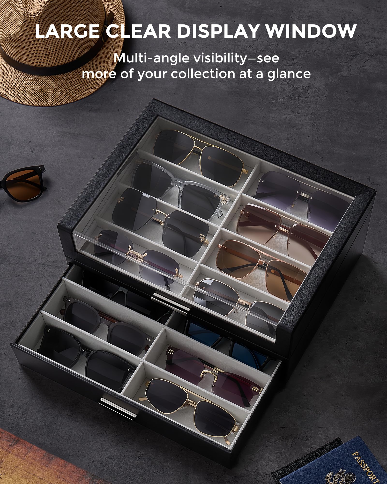 Wooden Sunglasses Box with Clear Top Window