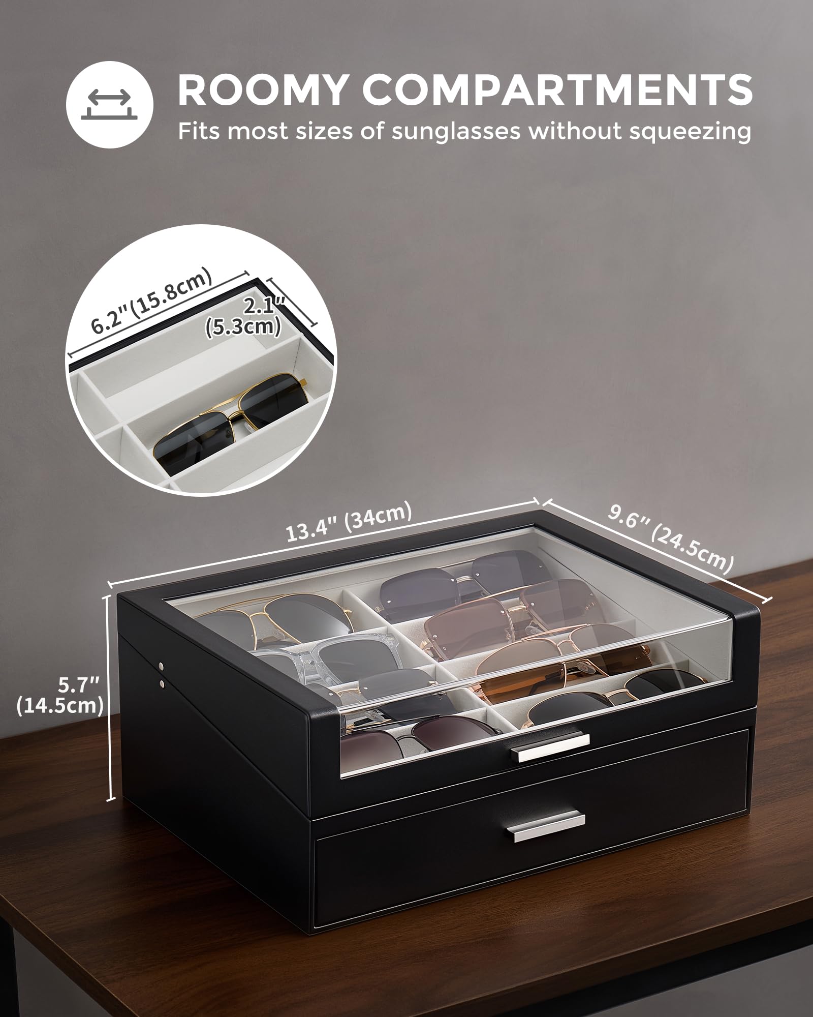 Wooden Sunglasses Box with Clear Top Window