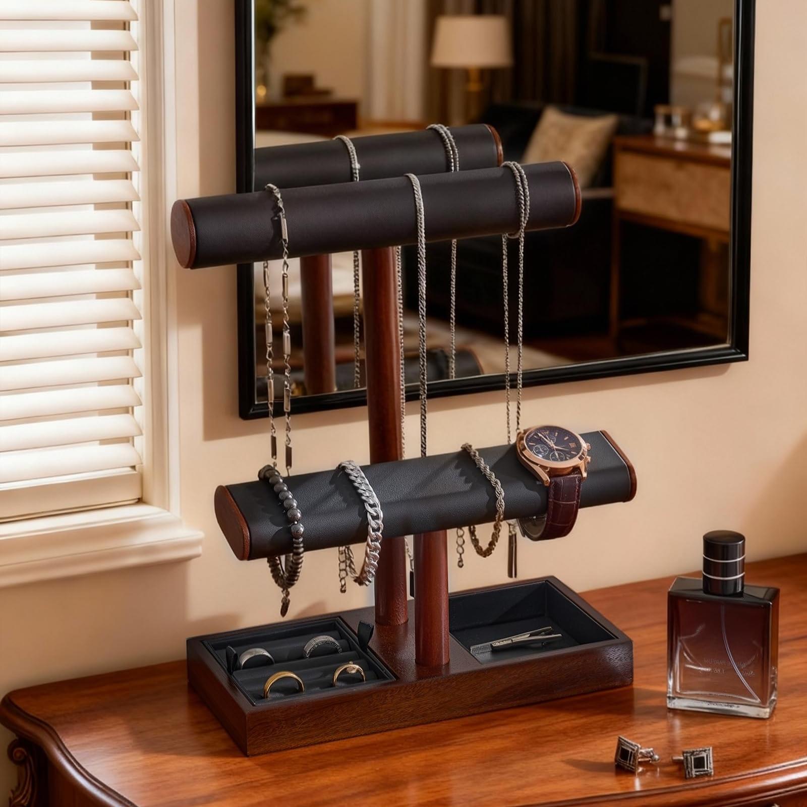 Wooden T-Bar Jewelry Organizer Stand